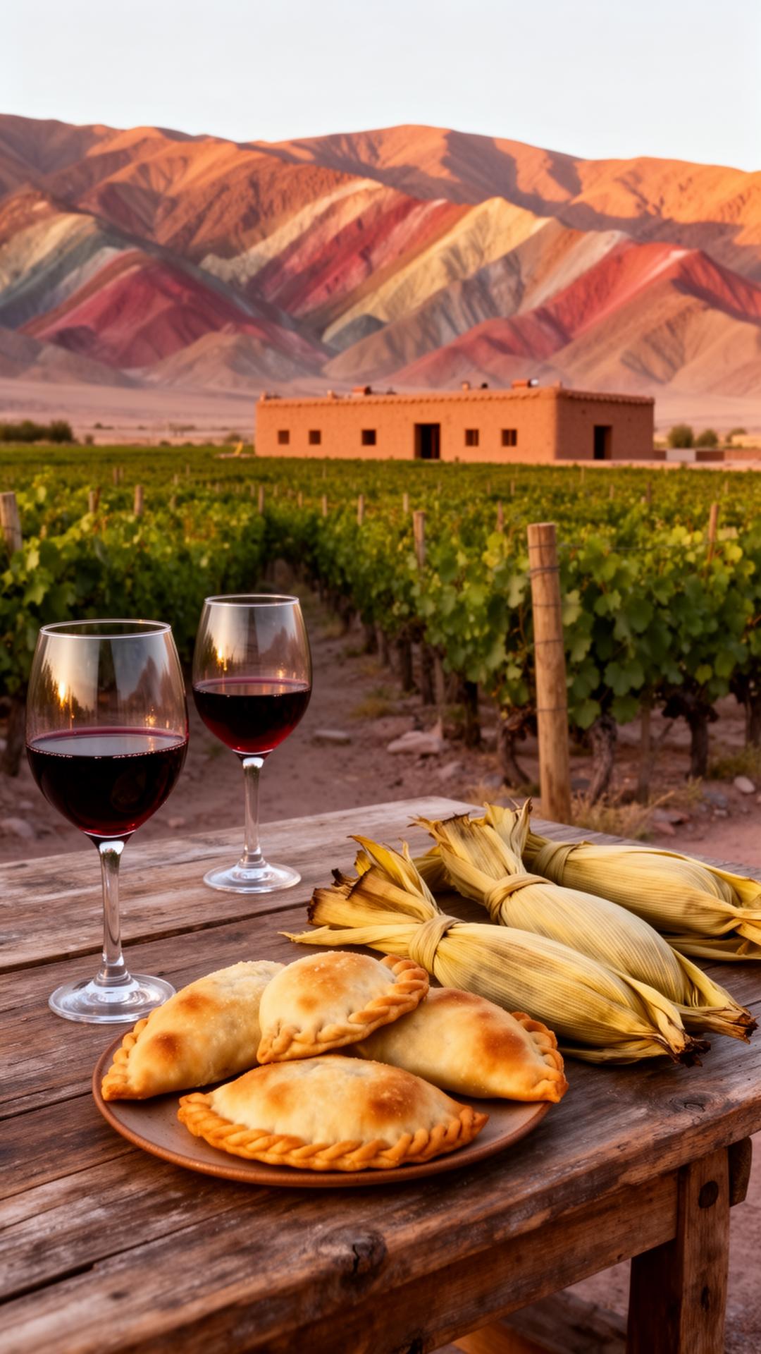 Vi&ntilde;edos de altura en la Quebrada de Humahuaca, Jujuy, con cerros multicolores