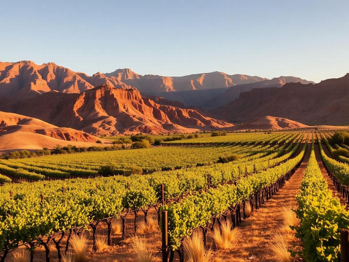 Vi&ntilde;edos de altura en Cafayate con monta&ntilde;as rojizas